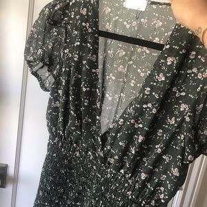 Green floral mini dress ruched bottom, Shop Isalis